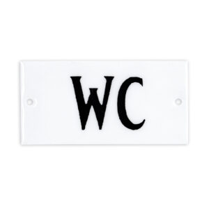 Small WC sign in white enamel