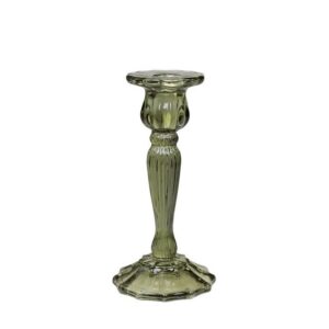 Olivfägad ljusstake i glas från Chic Antique
