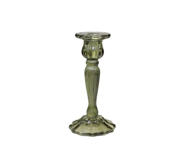 Olivfägad ljusstake i glas från Chic Antique