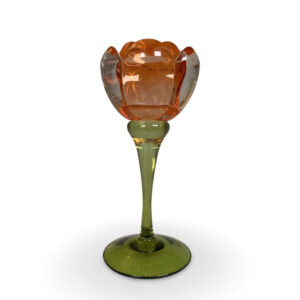 Candle holder in orange and green glass